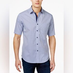 Tasso Elba Short-Sleeve Geometric Button-Down in Light Blue